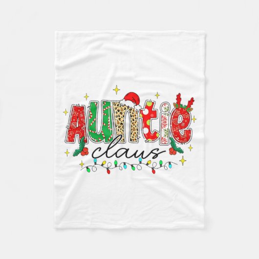 Auntie Claus Aunt Christmas Lights Pajama Family M Fleece Deken (Voorkant)