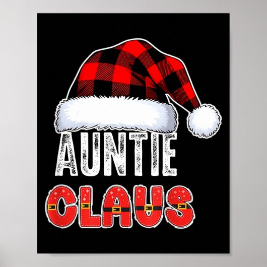 Auntie Claus Buffalo Plaid Red Santa Hat Christmas Poster (Voorkant)