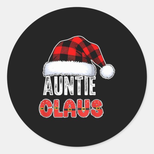 Auntie Claus Buffalo Plaid Red Santa Hat Christmas Ronde Sticker (Voorkant)