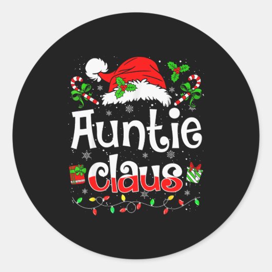Auntie Claus Shirt Christmas Lights Pajama Family Ronde Sticker (Voorkant)