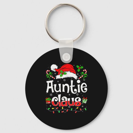 Auntie Claus Shirt Christmas Lights Pajama Family  Sleutelhanger (Voorkant)