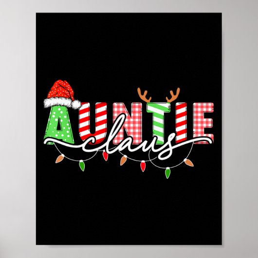 Auntie Claus Xmas Christmas Lights Pajama Family M Poster (Voorkant)