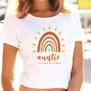 Auntie Custom Name Boho Earth Tone Rainbow Sun T-shirt