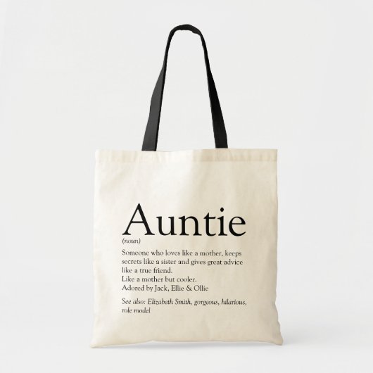 Auntie Definition Quote Black en White Tote Bag (Voorkant)