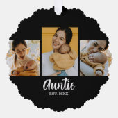 Auntie Established Modern Script Black 3 Photo Ornament Kaart (Voorkant)