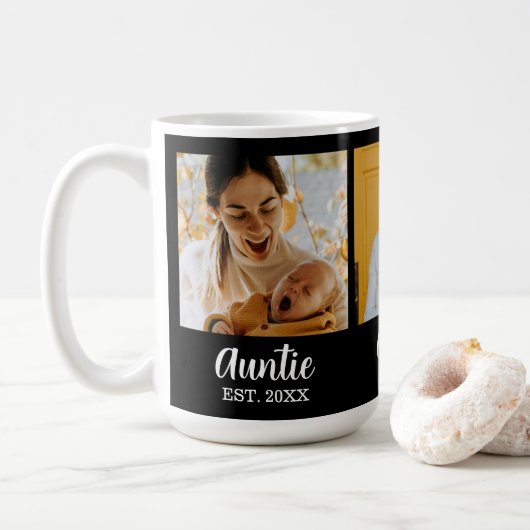 Auntie Established Script Black 3 Photo Coffee Koffiemok (Met donut)