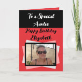 Auntie foto naam rode zwarte verjaardag kaart (Voorkant)