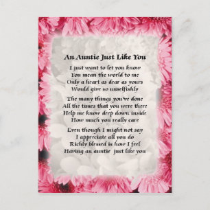 Auntie gedicht - Roze Floral ontwerp Briefkaart