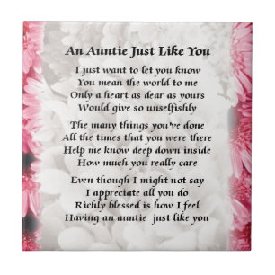 Auntie gedicht - Roze Floral ontwerp Tegeltje
