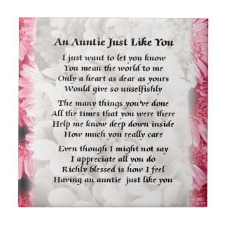 Auntie gedicht - Roze Floral ontwerp Tegeltje