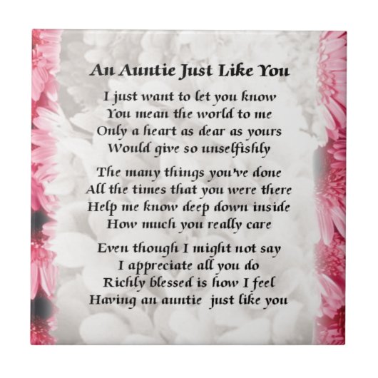 Auntie gedicht - Roze Floral ontwerp Tegeltje (Voorkant)