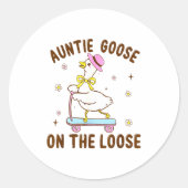 Auntie Goose On The Loose Funny Birthday Matching Ronde Sticker (Voorkant)