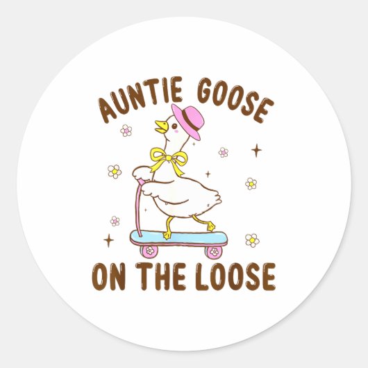 Auntie Goose On The Loose Funny Birthday Matching  Ronde Sticker (Voorkant)