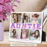 AUNTIE I Love You 6 Fotocollage Paarse Roze 8x10 Fotoplaat<br><div class="desc">Creëer a keepsake fotocollage 8x10 display voor een tante van een nichtje of neefje met 6 afbeeldingen, de titel AUNTIE in bewerkbaar paars met een modern handgeschreven script met hartentypografie I LOVE YOU design overlay en gepersonaliseerd met uw aangepaste tekst. ASSISTENTIE: Voor hulp bij het aanpassen of personaliseren van het...</div>