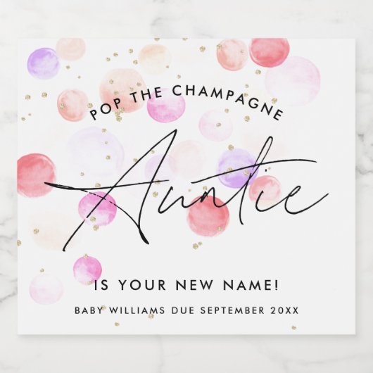 Auntie is je nieuwe naam | Zwangerschap Aankondigi Sparkling Wijnetiket (Enkel label)