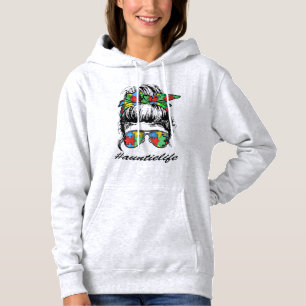 Auntie Life Autism Awareness Messy Bun Girl Hoodie