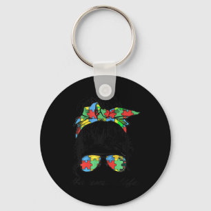 Auntie Life Autism Awareness Messy Bun Girl Sleutelhanger