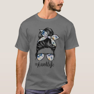 Auntie Life Messy Hair Bun Floral Women Moeder D T-shirt