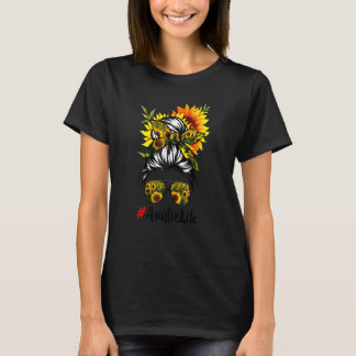 Auntie Life Messy Hair Bun Sunflower Women Moeder T-shirt