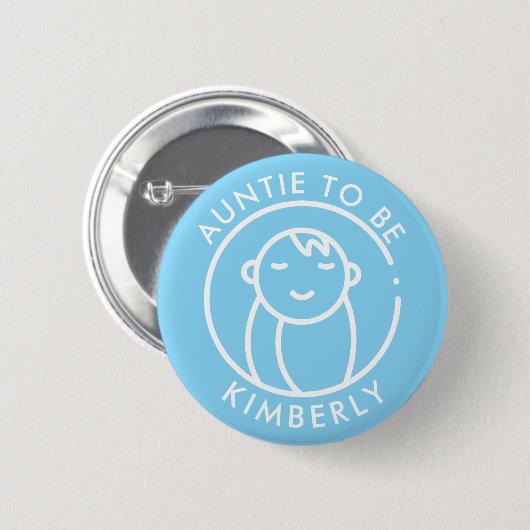Auntie | Minimumblauw Baby shower Ronde Button 5,7 Cm (Voorkant /achterkant)