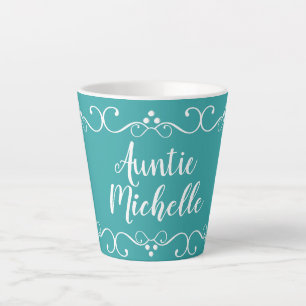 Auntie naam Blauwgroen Cadeauweergave Aangepaste L Latte Mok