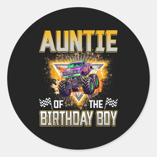 Auntie Of The Birthday Boy Monster Truck Birthday  Ronde Sticker (Voorkant)