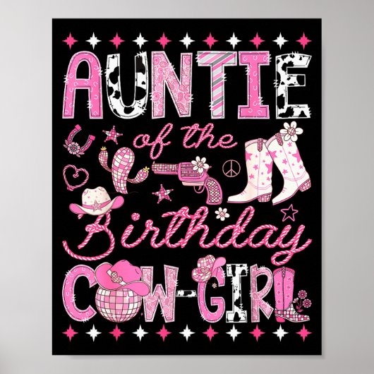 Auntie Of The Birthday Cowgirl Nk Rodeo Western Di Poster (Voorkant)