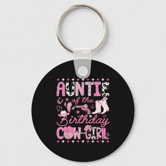 Auntie Of The Birthday Cowgirl Nk Rodeo Western Di Sleutelhanger (Voorkant)
