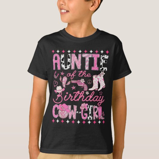 Auntie Of The Birthday Cowgirl Nk Rodeo Western Di T-shirt (Voorkant)