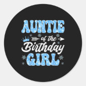 Auntie Of The Birthday Girl Snowflakes Winter Chri Ronde Sticker (Voorkant)