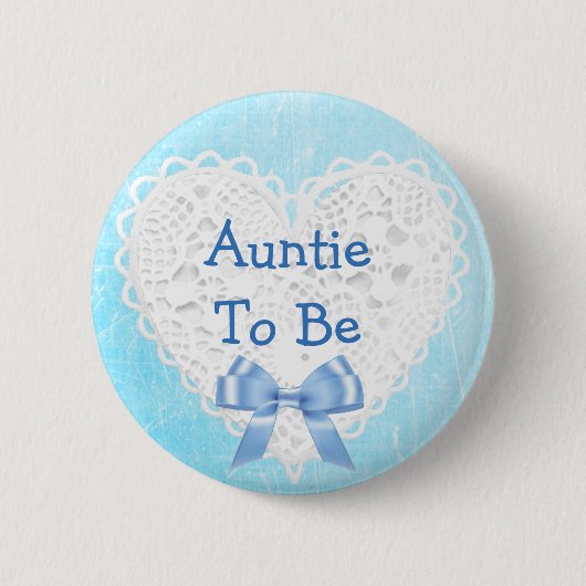 Auntie om Blue Lacy Baby shower Button te zijn (Voorkant)