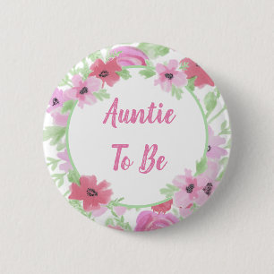 Auntie om Waterverf Floral Baby shower te worden Ronde Button 5,7 Cm
