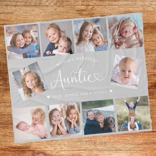 Auntie Photo Collage Script Cute Heart Modern Fleece Deken