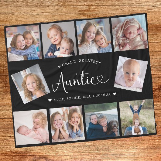 Auntie Photo Collage Script Cute Heart Modern Fleece Deken