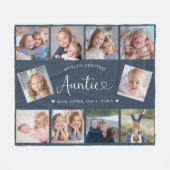 Auntie Photo Collage Script Cute Heart Modern Fleece Deken (Voorkant (Horizontaal))