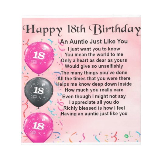 Auntie Poem 18e verjaardag Notitieblok (Voorkant)