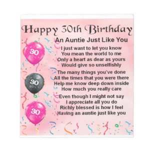 Auntie Poem 30th Birthday Notitieblok