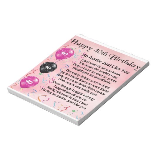 Auntie Poem - 40e verjaardag Notitieblok (Linkerzijde)