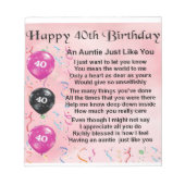 Auntie Poem - 40e verjaardag Notitieblok (Voorkant)