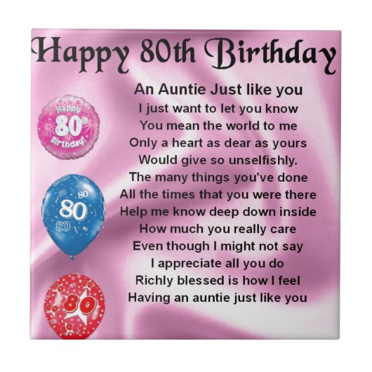 Auntie Poem - 80ste verjaardag Tegeltje (Voorkant)