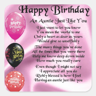 Auntie Poem - Happy Birthday Vierkante Sticker