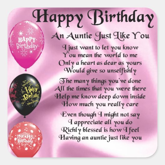 Auntie Poem - Happy Birthday Vierkante Sticker (Voorkant)