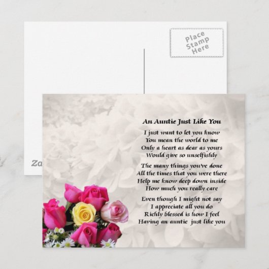 Auntie Poem - ontwerp van Rozen Briefkaart (Voorkant / Achterkant)