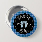 AUNTIE to be Blue Plaid Baby shower knop Ronde Button 7,6 Cm (Voorkant /achterkant)