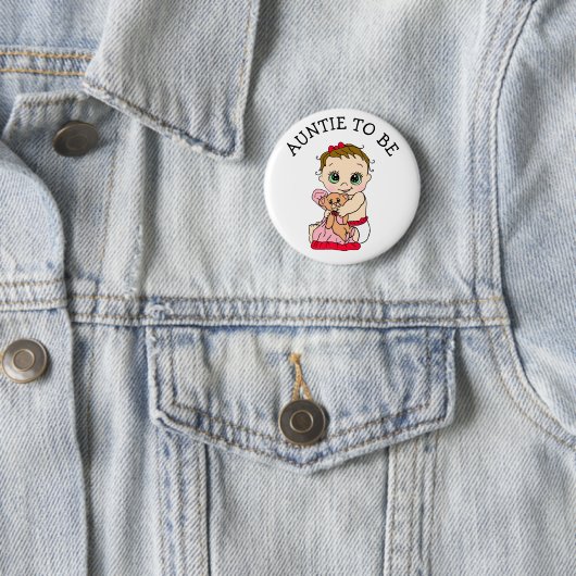 Auntie to be Girl's Baby shower Button (In situ)