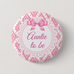 Auntie tot roze Bow Lacey Baby shower Button