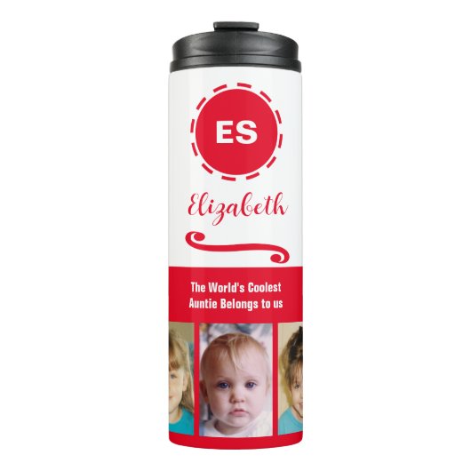 Auntie voegt wit rood van de naamfoto collage toe thermosbeker (Voorkant)