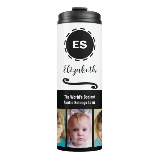 Auntie voegt zwart zwart zwart een naamfotocollage thermosbeker (Voorkant)