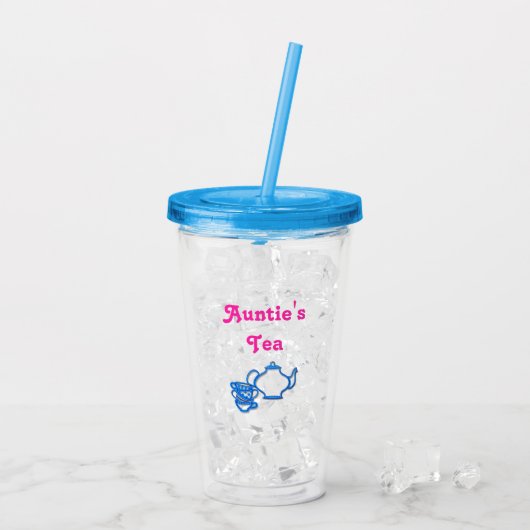Auntie's Tea met Teapot en Cups Drink Tumbler Acryl Drinkbeker (Achterkant ijs)