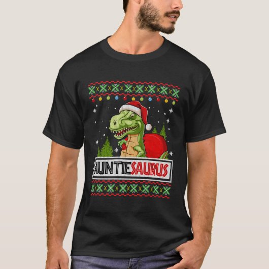 Auntiesaurus Funny Auntie Dinosaur Ugly Kerstmis T-shirt (Voorkant)